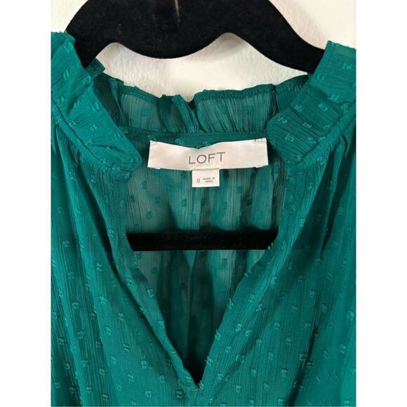 Loft Clip Godet Flare Dress SZ 0 Swiss Dot Mature Classy Cocktail Long Sleeve - Picture 4 of 7